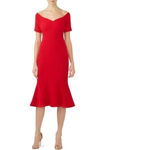 Cinq a Sept Marta Off-the-Shoulder Peplum-Hem Midi